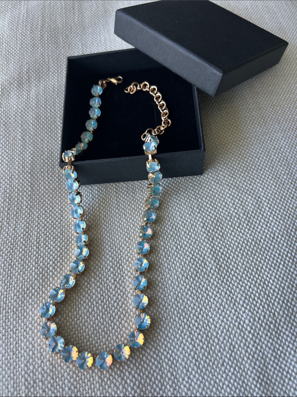 Gold Chain Necklace with Blue Aurora Crystal Stones